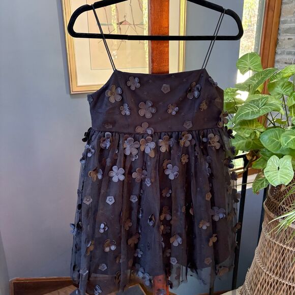 Altar'd State Trixxi Black Aurora 3D Floral Mesh +Tulle Baby Doll Dress size XS - Picture 2 of 8